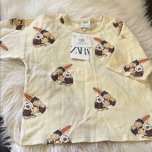 Zara Kids Cream Long Sleeve Tee with Cartoon Print